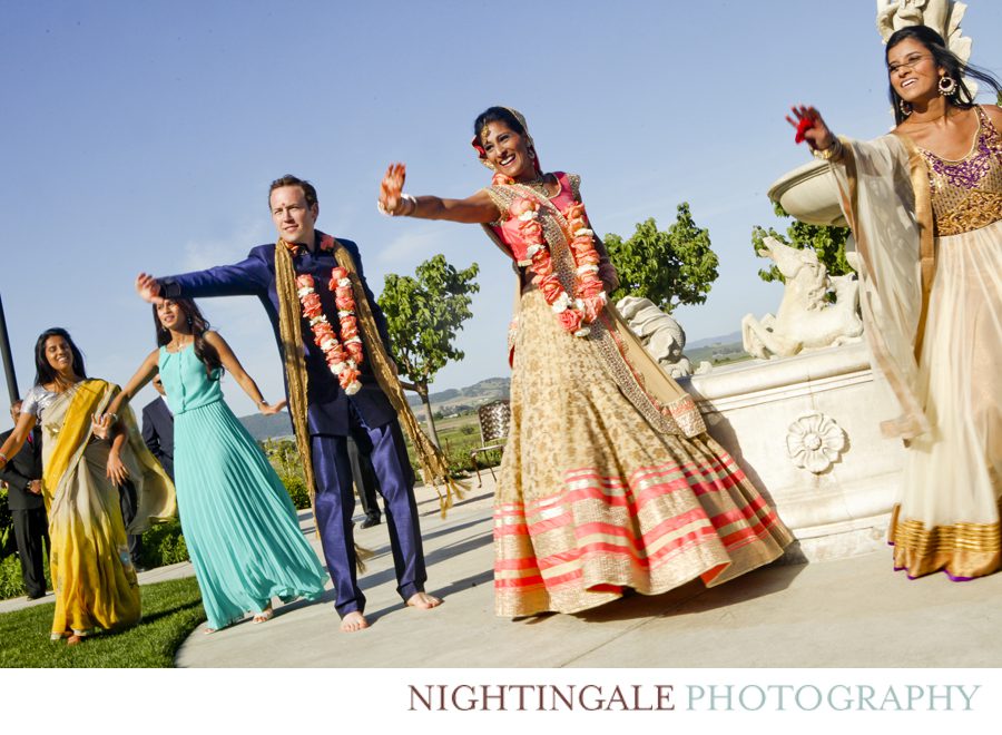 Wedding party does fun Bollywood dance after their ceremony at Jacuzzi Vineyards