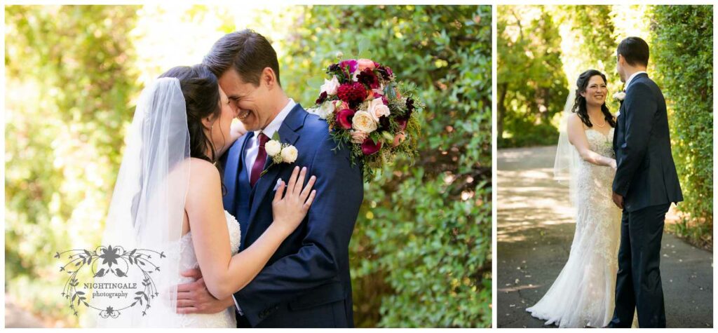 first look for bride and groom in napa valley