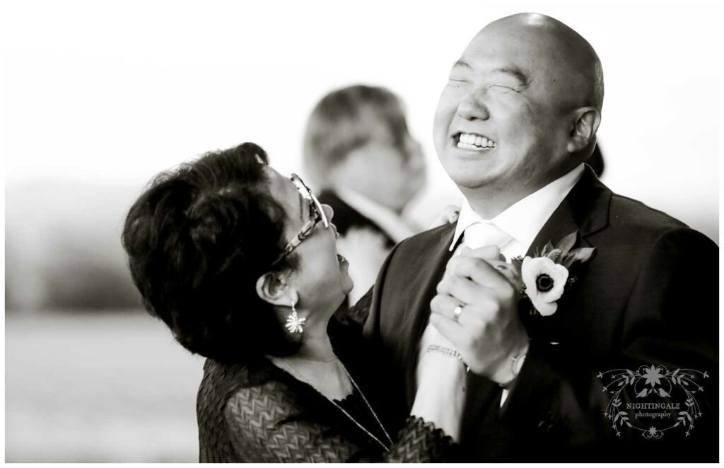 Groom and his mom dance during his wedding reception in Sonoma Valley 