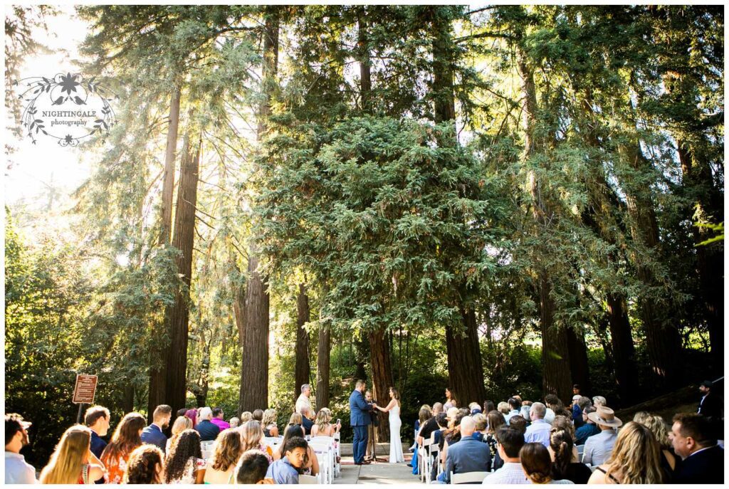 Wedding ceremony in the California redwoods at Piedmont Community Hall