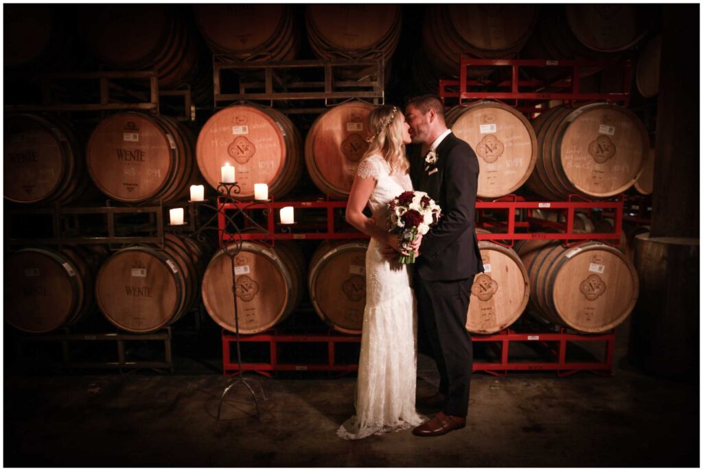 Rustic wine cave wedding in northern california at Wente Vineyards in Livermore, Ca