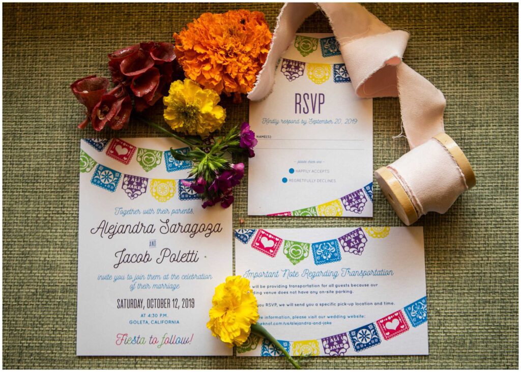 pastel picado latin themed wedding invitation