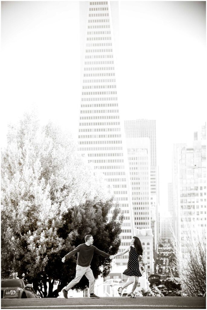 couple runs through streets in san francisco