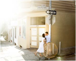 a couple in san francisco kisses on the streets of san francisco