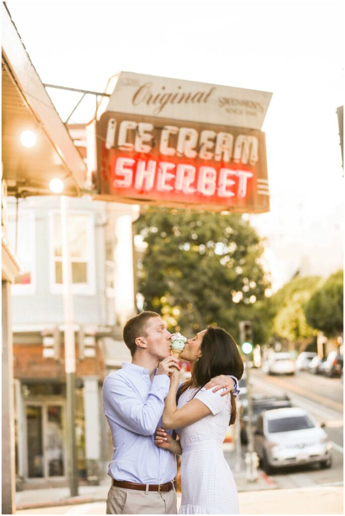 fun engagement photos with ice cream in san francisco