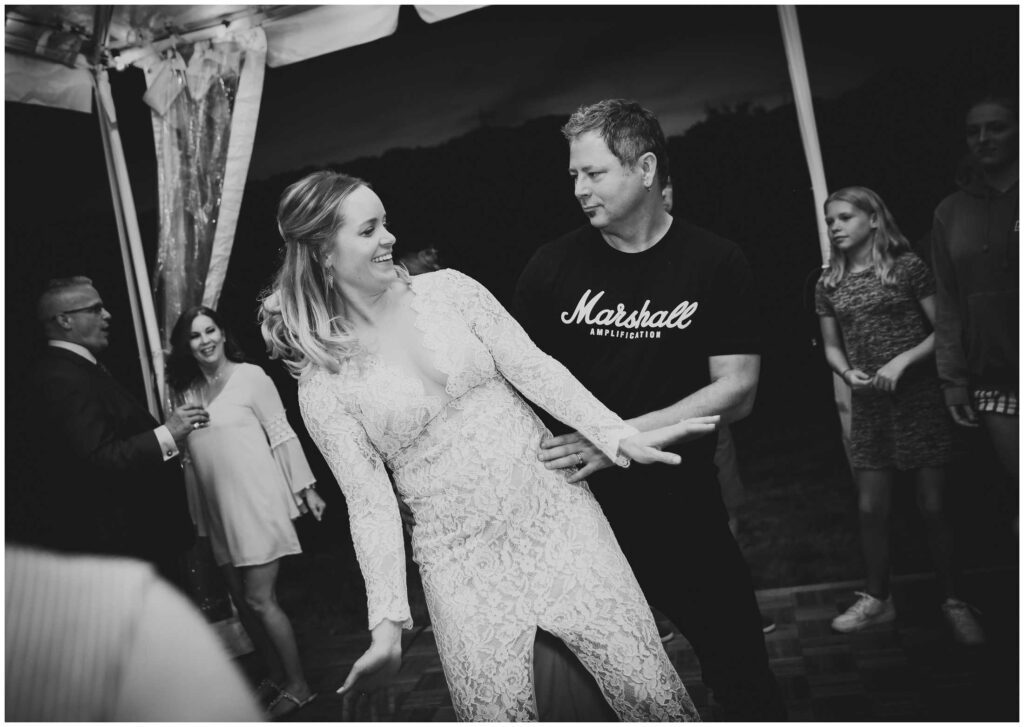 couple dances during their wedding reception on ranch in northern california