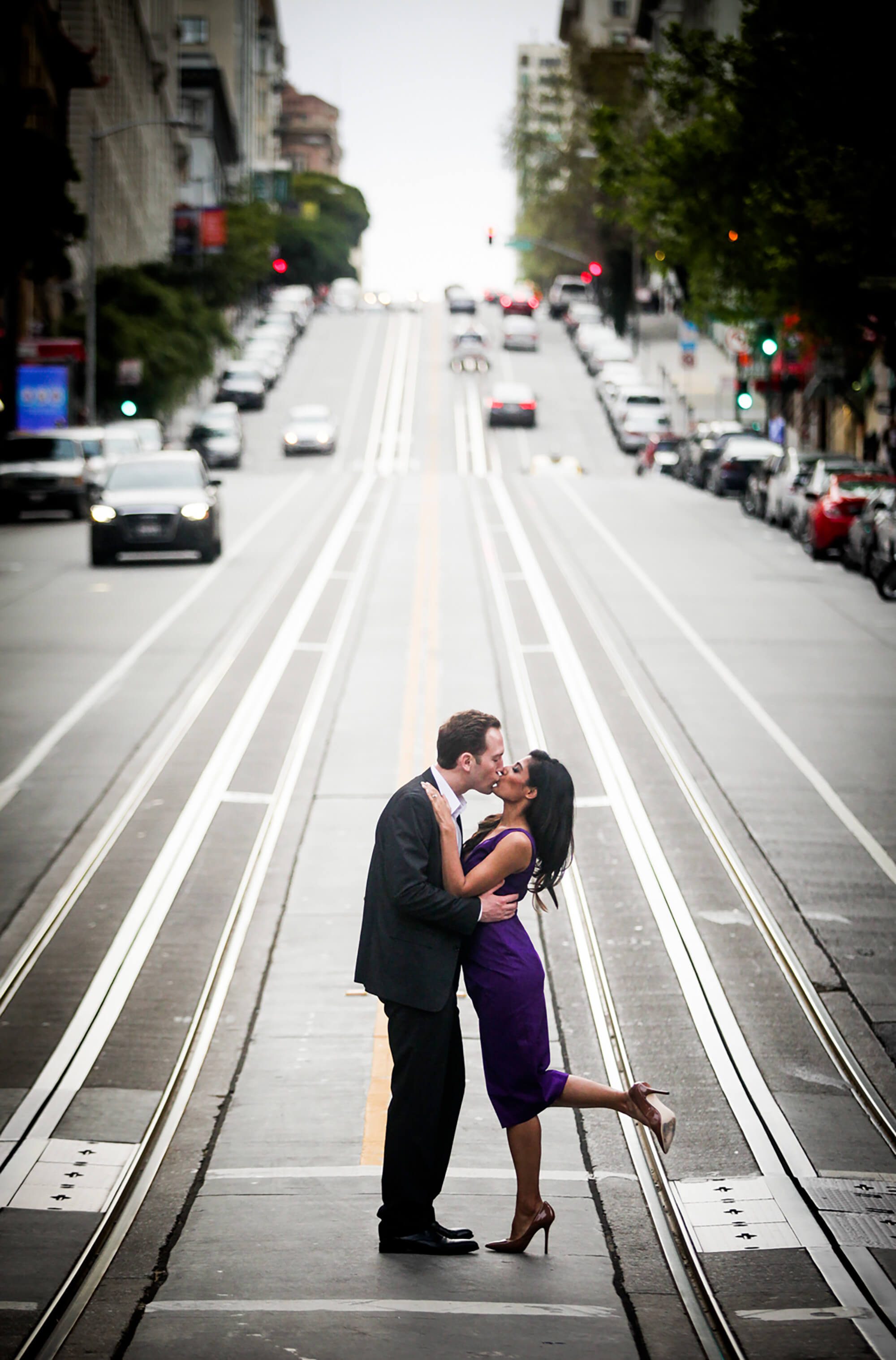 San Francisco engagement photographer - couple on city street