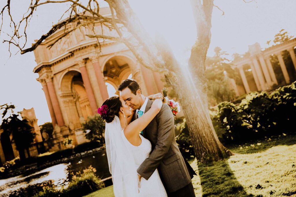 wedding couple at palace of fine arts in san francisco  | Nightingale Photography