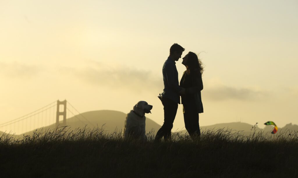 views of golden gate bridge couples by Nightingale Photography